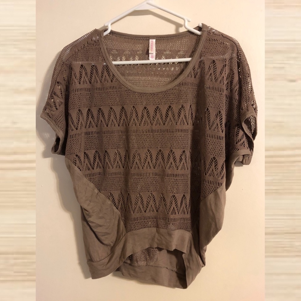 Tan Batwing Lace Top